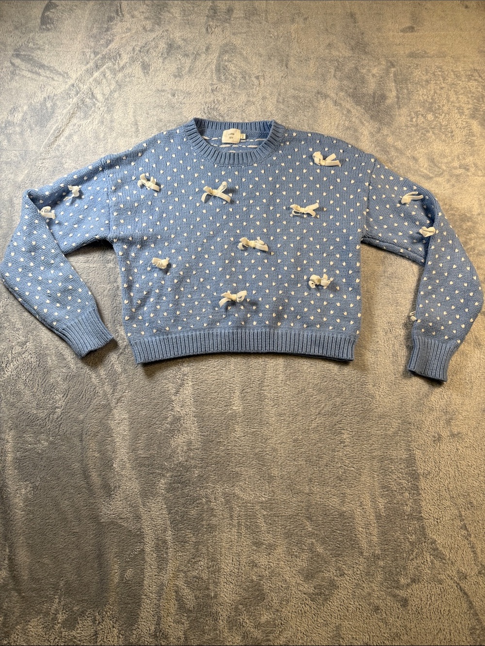 Light Blue Bow-Accent Crewneck Sweater